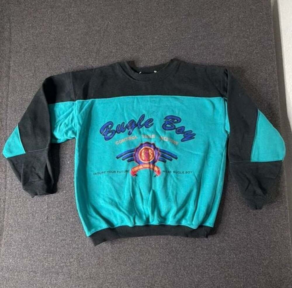 Vintage 90s Bugle Boy Colorblock Teal and Black Sweatshirt Crewneck
